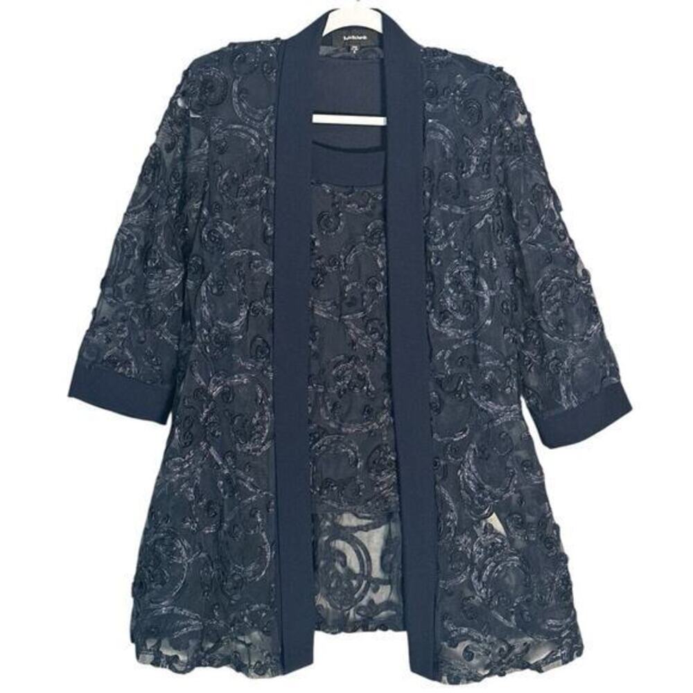 R&M Richards Sz 6 Connected Soutache 2pc Tank & Jacket Lace‎ Embroidered Sheer